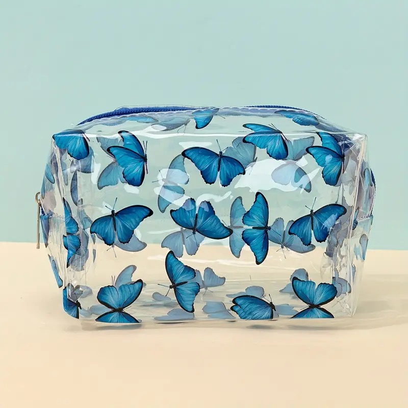 Butterfly Blue Clear Makeup Bag