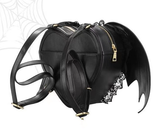 Gothic Black Bat Heart Wings Backpack