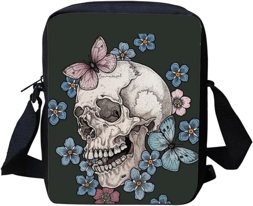 Floral Skull Print Sling Bags for Women Messenger Bag